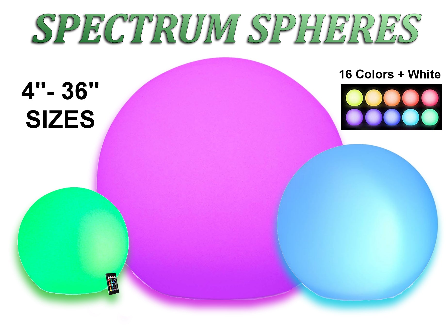 Spectrum Spheres - RGBW LED BALL/ORB - Outdoor and Indoor Light - Rechargeable Waterproof IP68 rated for Pool, Landscape, Weddings and Events