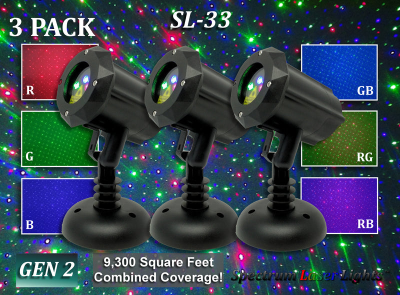 SL-33 - 3 PACK - RGB Moving Firefly Laser Christmas Light - 2nd GEN v2 - Spectrum Laser Lights