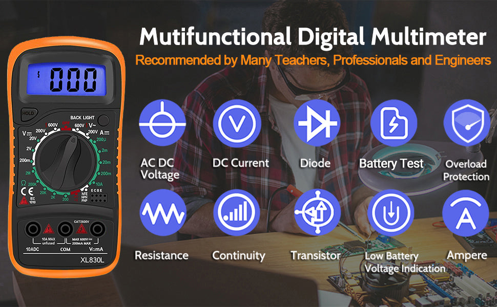 Digital Multimeter / Volt Meter - Power Adapter, Cable - Circuit
