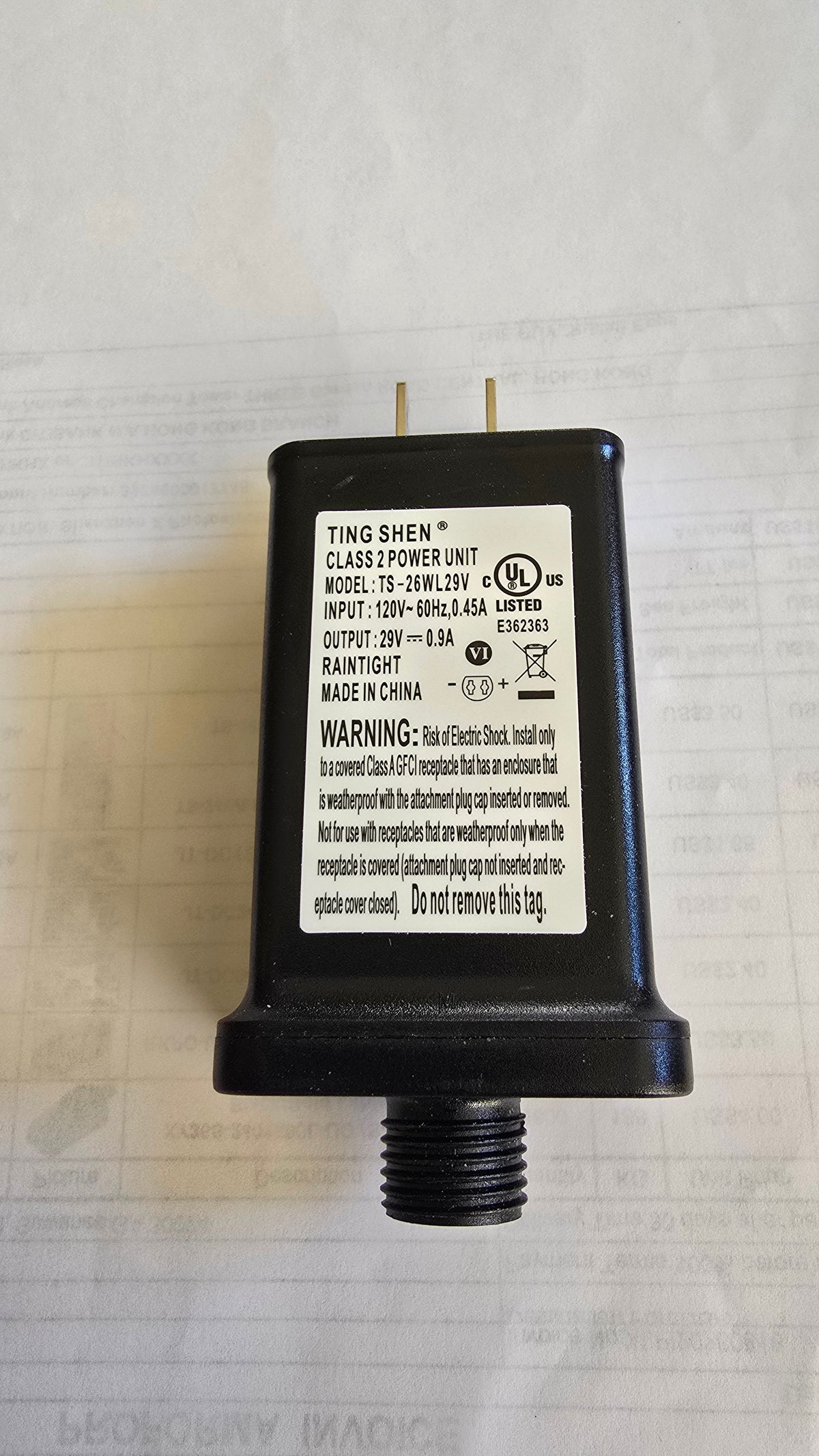 TING SHEN 29 volt 0.9A LED Class 2 Power Supply TS-26WL29V C-TIP Connection