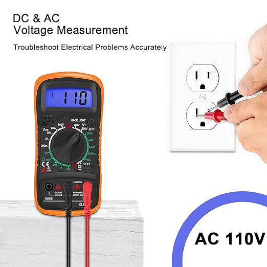 Digital Multimeter / Volt Meter - Power Adapter, Cable - Circuit Tester - XL830L