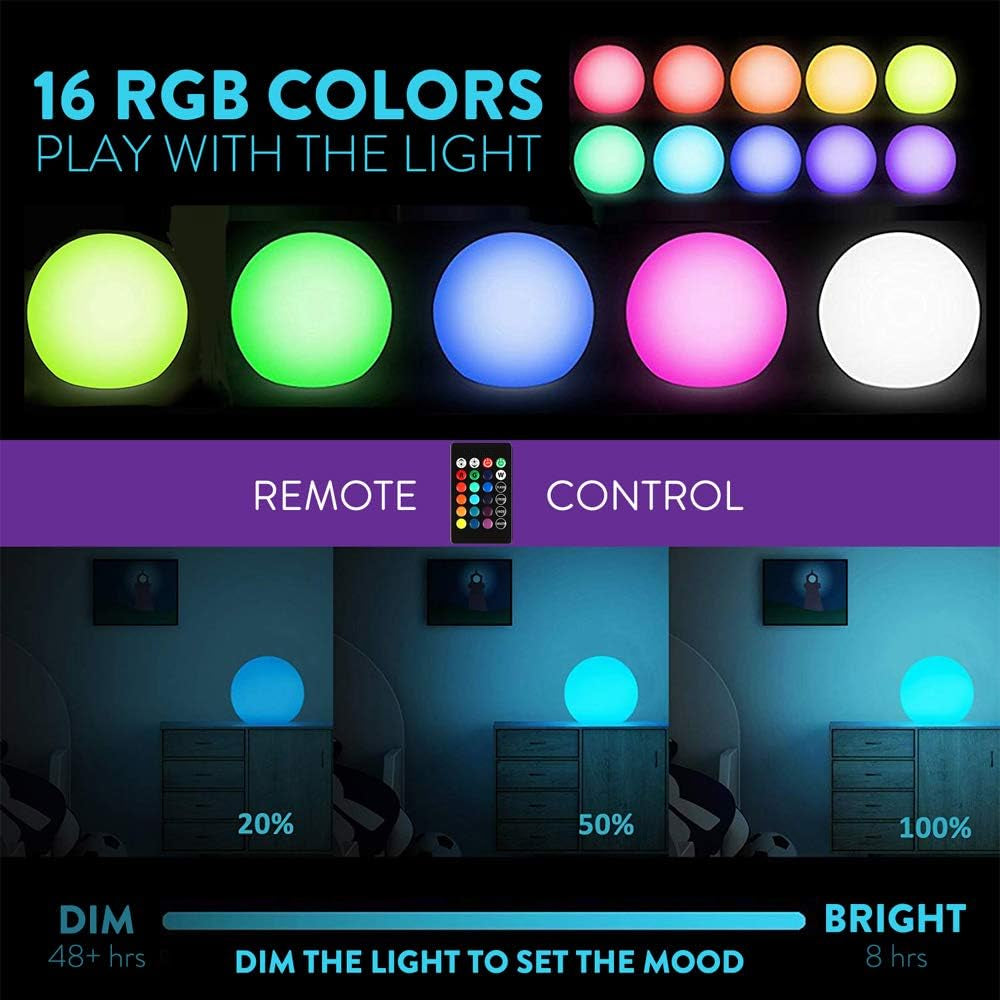 Spectrum Spheres - RGBW LED BALL/ORB - Outdoor and Indoor Light - Rechargeable Waterproof IP68 rated for Pool, Landscape, Weddings and Events