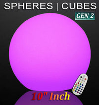 10" LED Sphere GEN2 - RGBW LED BALL/ORB - Indoor/Outdoor Light - Rechargeable Waterproof IP68 rated for Pool, Landscape, Weddings & Events