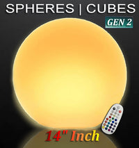 14" LED Sphere GEN2 - RGBW LED BALL/ORB - Indoor/Outdoor Light - Rechargeable Waterproof IP68 rated for Pool, Landscape, Weddings & Events