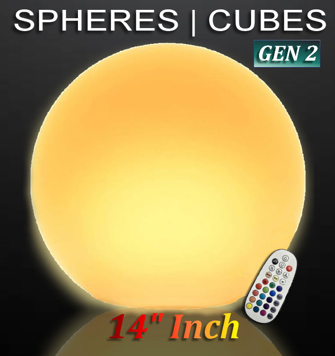 14" LED Sphere GEN2 - RGBW LED BALL/ORB - Indoor/Outdoor Light - Rechargeable Waterproof IP68 rated for Pool, Landscape, Weddings & Events