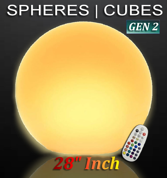 28" LED Sphere GEN2 - RGBW LED BALL/ORB - Indoor/Outdoor Light - Rechargeable Waterproof IP68 rated for Pool, Landscape, Weddings & Events