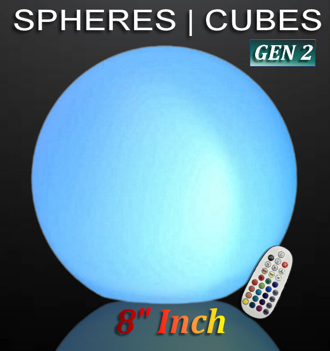 8" LED Sphere GEN2 - RGBW LED BALL/ORB - Indoor/Outdoor Light - Rechargeable Waterproof IP68 rated for Pool, Landscape, Weddings & Events
