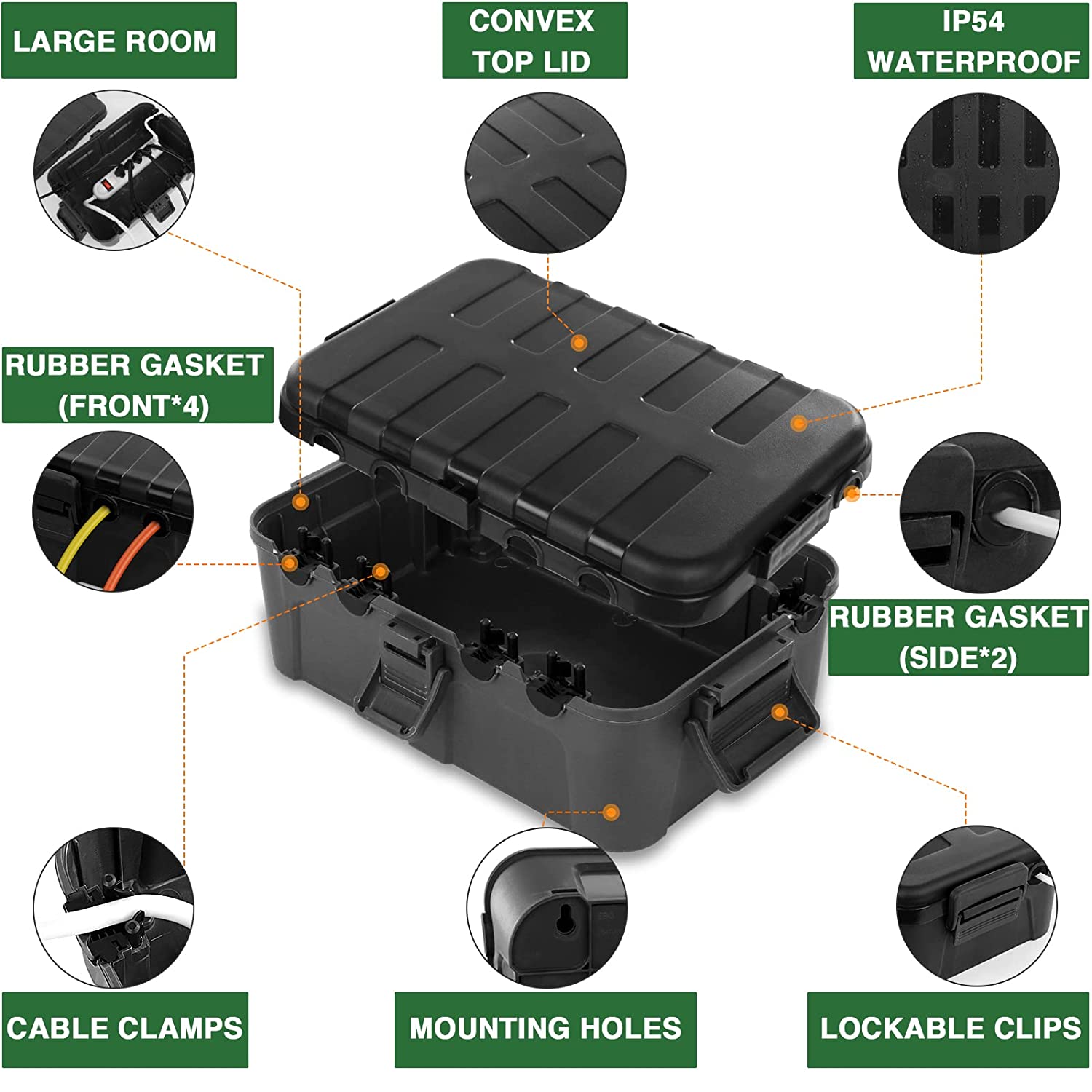 Large Outdoor Safety Enclosure Cover - Power Adapter - Extension Cord Safety Cover - IP44 Waterproof Seal, Weatherproof Electrical Enclosure Large Box