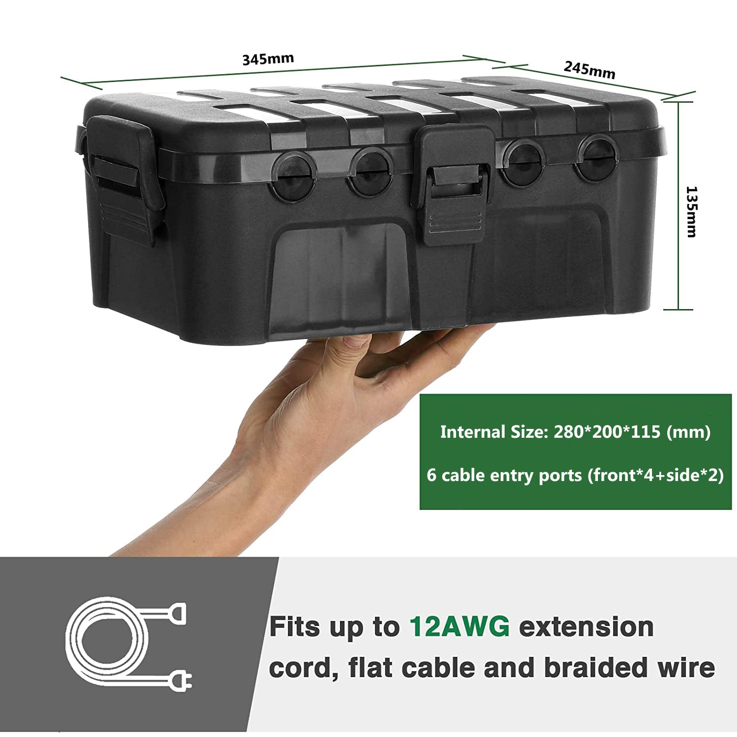 Large Outdoor Safety Enclosure Cover - Power Adapter - Extension Cord Safety Cover - IP44 Waterproof Seal, Weatherproof Electrical Enclosure Large Box