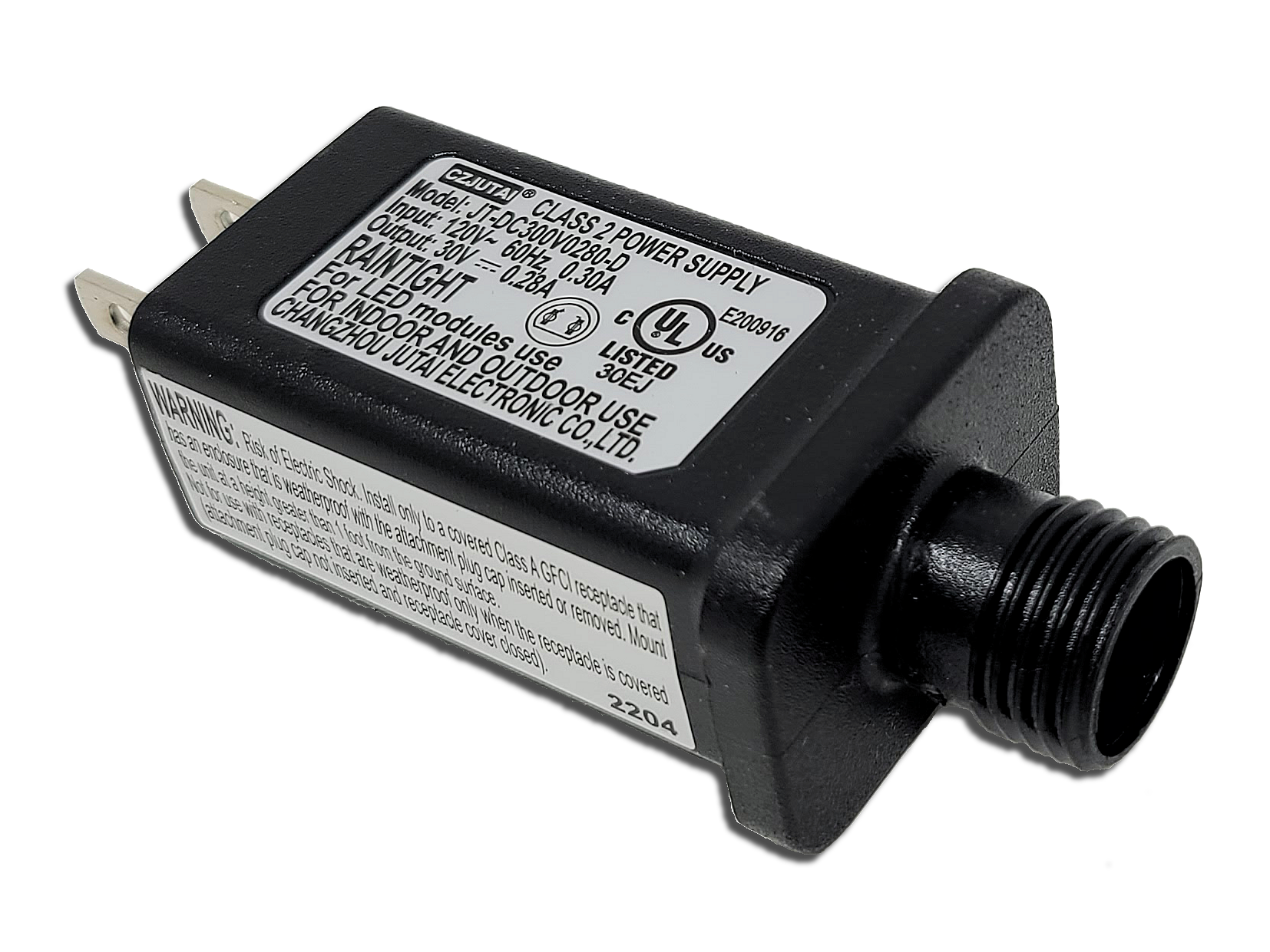 24V 12W IP44 Raintight LED Power Supply – 0.5A Transformer With 5-Foot Extension Cord