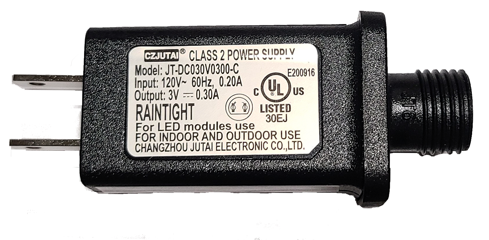 CZJUTAI 3 volt 0.30A Class 2 Power Supply JT-DC030V0300-C - Spectrum Laser Lights