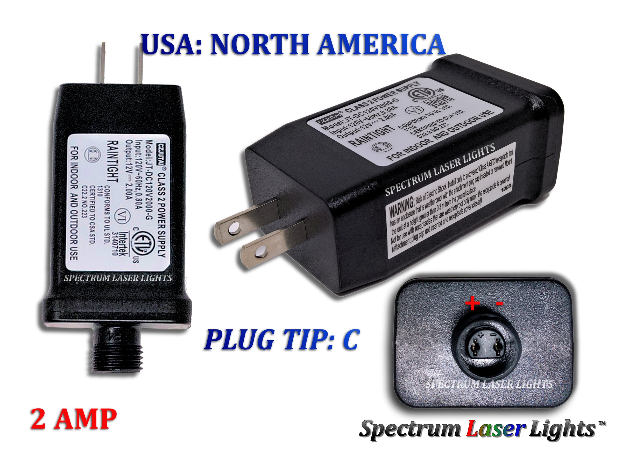 CZJUTAI 12 volt 2.00A Laser Light Replacement Power Supply  JT-DC120V2000-G  TIP-C - Spectrum Laser Lights