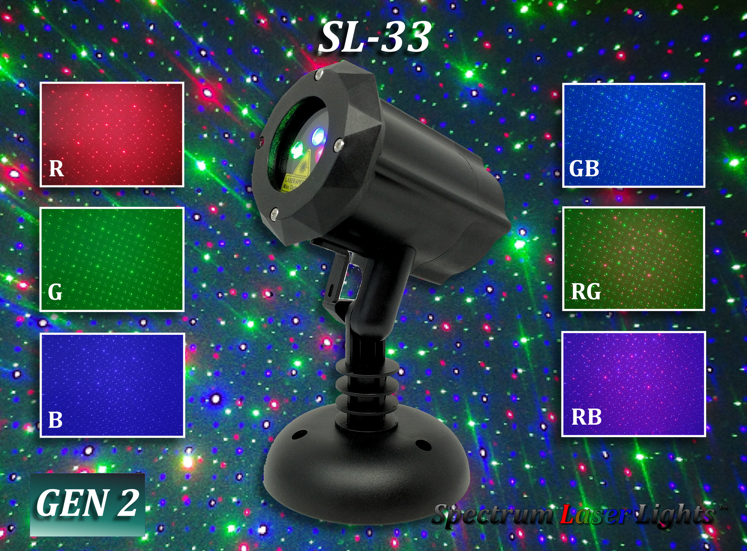 SL-33 - 3 PACK - RGB Moving Firefly Laser Christmas Light - 2nd GEN v2 - Spectrum Laser Lights