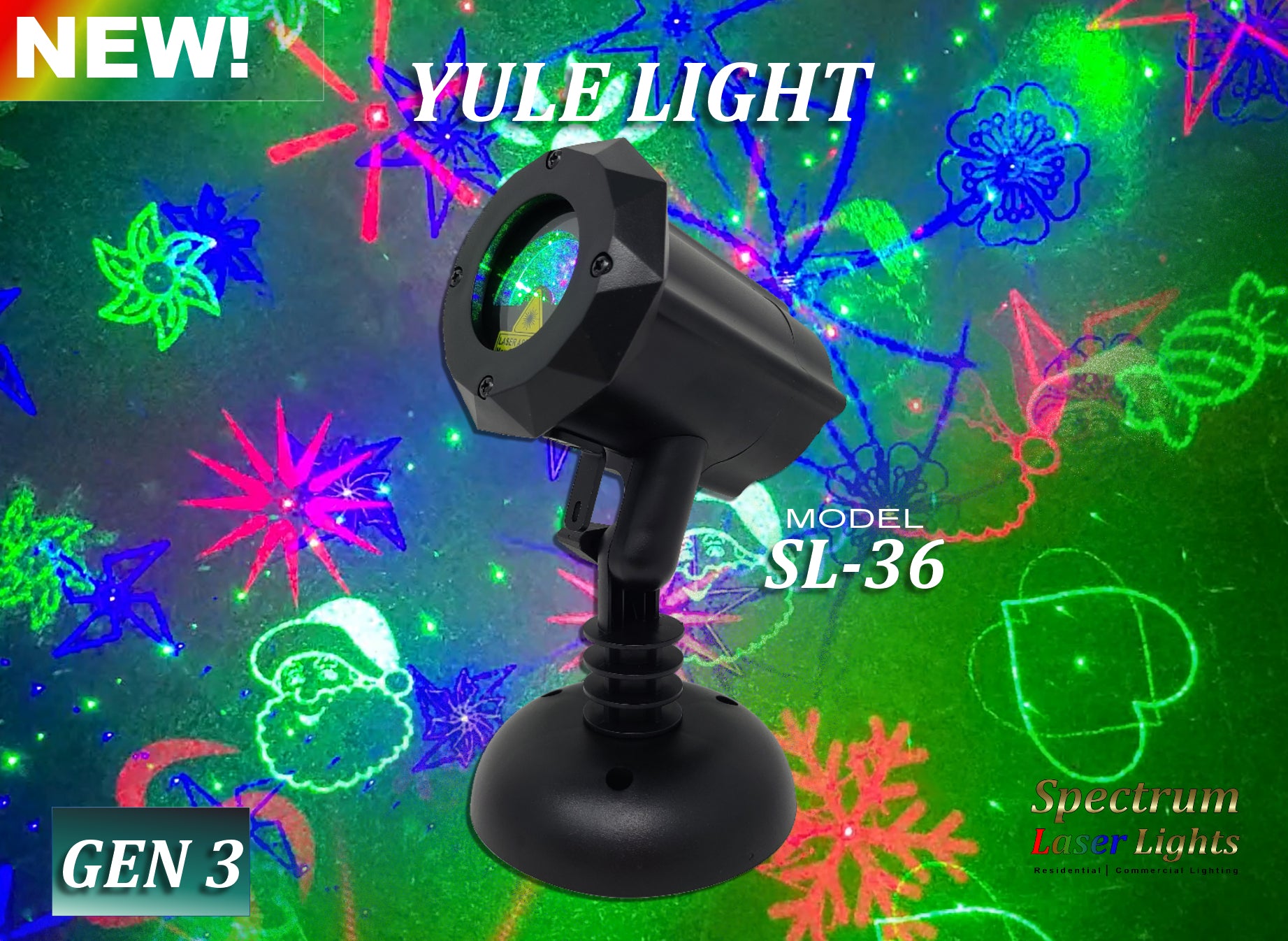SL-36 - Yule Light - Multi-Pattern Red, Green Blue Laser Light | 3rd GEN