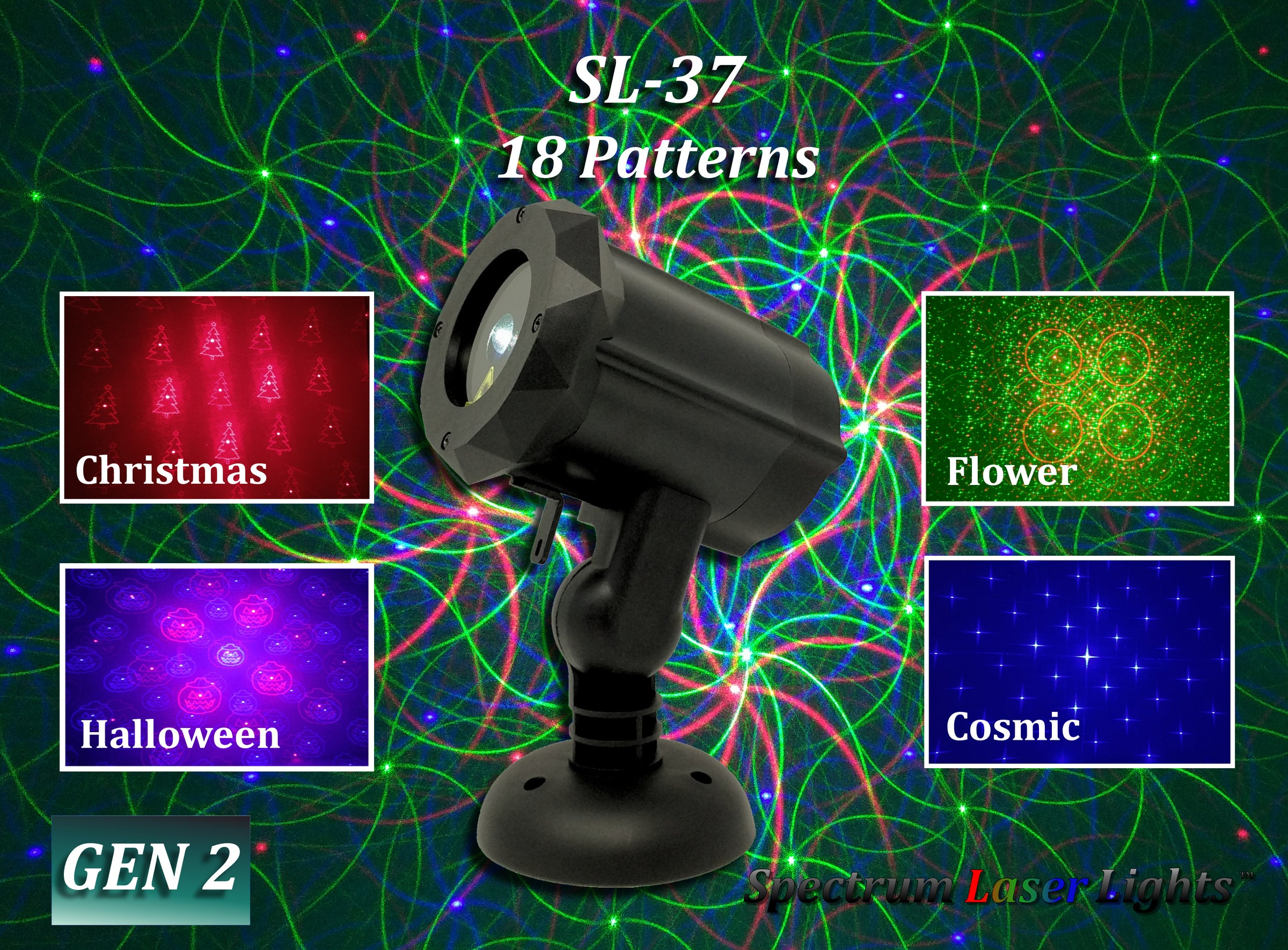 SL-37 - 3 PACK - RGB Moving 18 Pattern Laser Christmas Light -2nd GEN - Spectrum Laser Lights