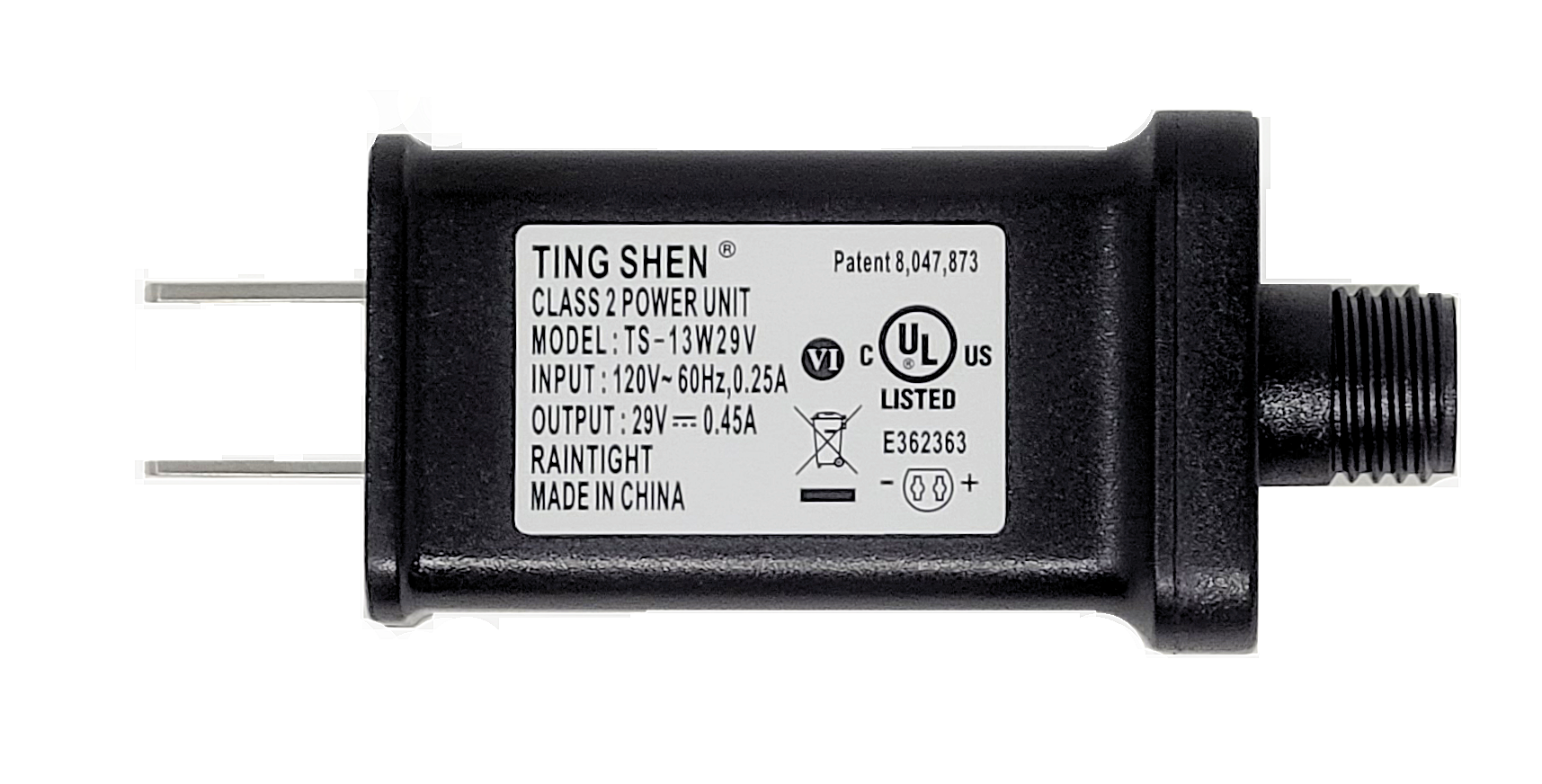 TING SHEN 29 volt 0.45A LED Class 2 Power Supply TS-13W29V A-TIP -|+