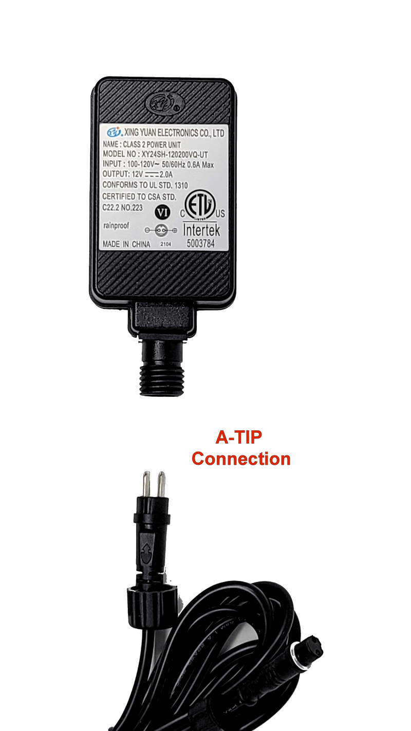 Xing Yuan 12v 2A Power Adapter Connection TIP A | INTERTEK 5003784  XY-1202000 XY24SH-120200VQ-UT XY-1201250-UO